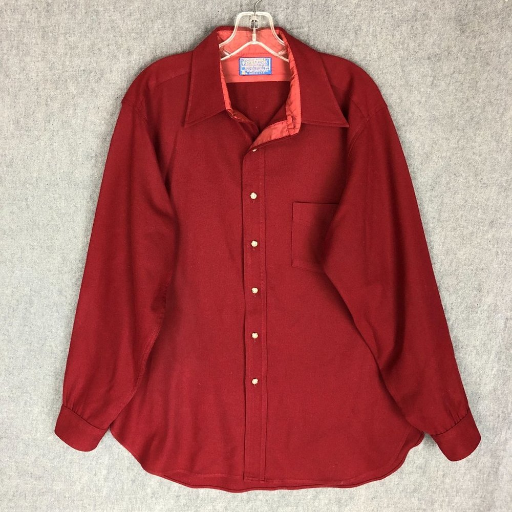 VINTAGE 60's Pendleton Shirt L Large Button Up Long Sleeve Wool USA Made Red